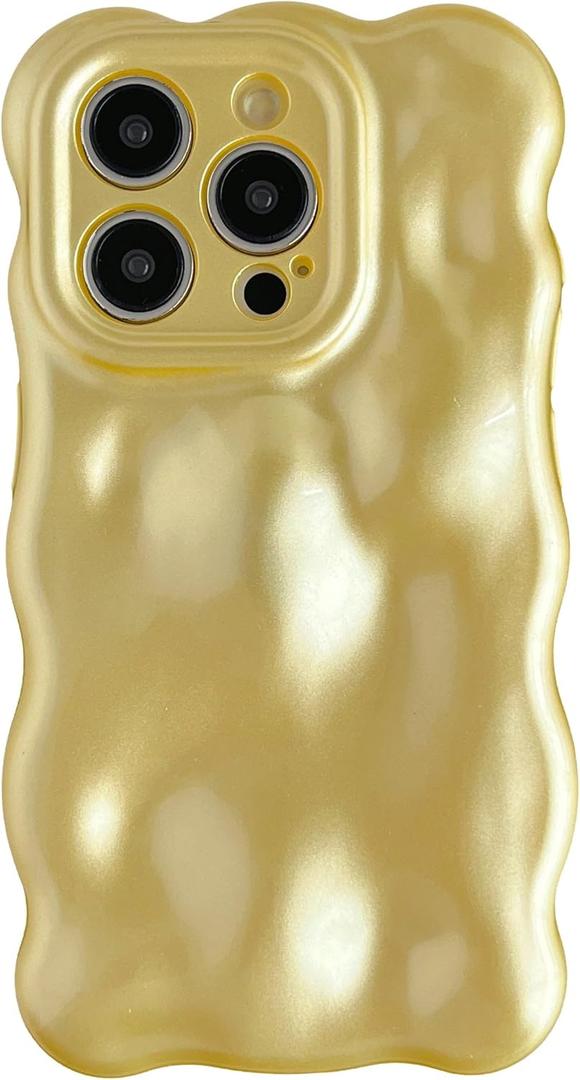 Caseative for iPhone 15 Pro Case,Water Ripple Wave Meteorite Bubble Chrome Plating Electroplated Candy Phone Case (Light Yellow)