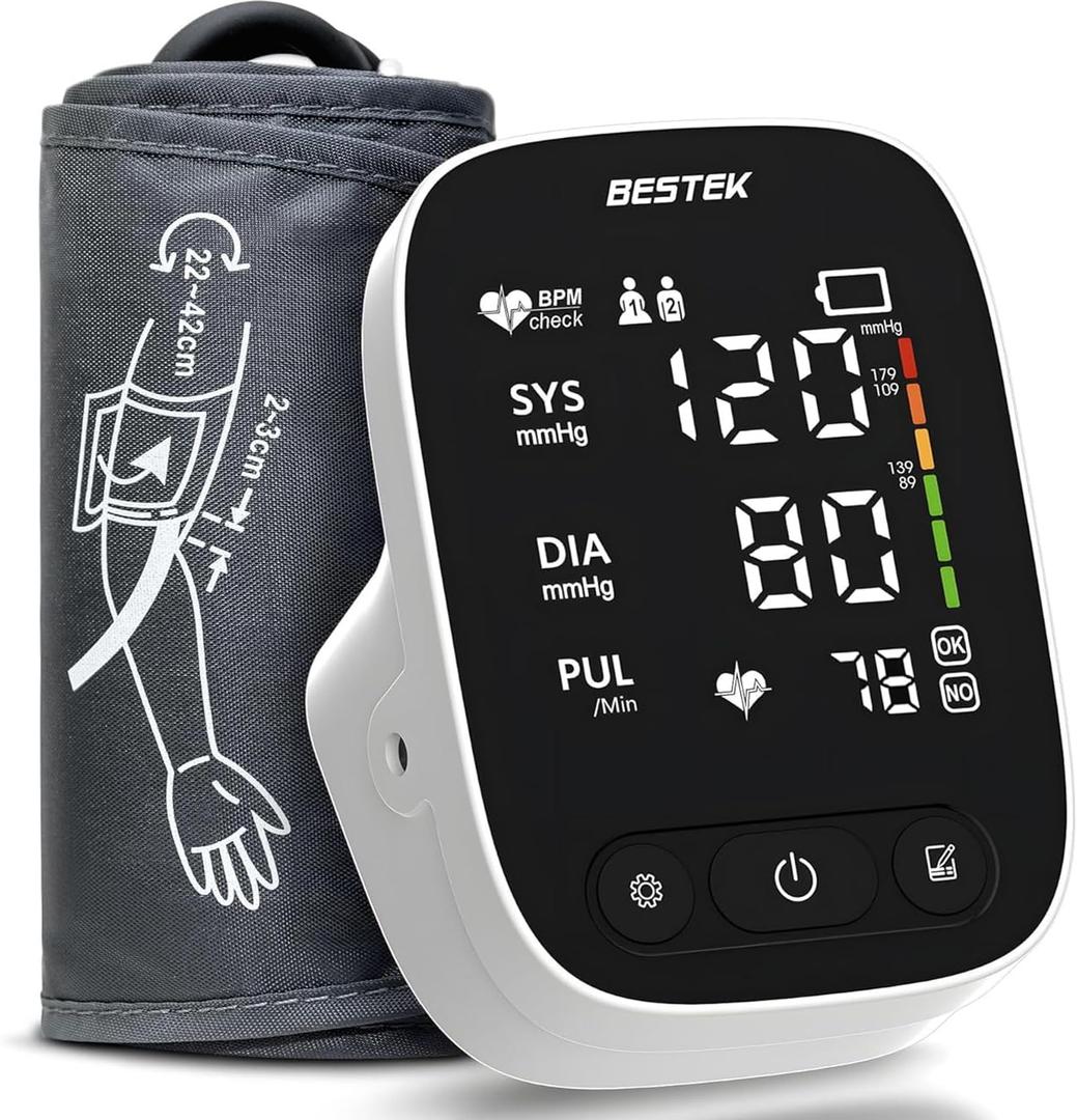 BESTEK Blood Pressure Monitor, Automatic Arm Blood Pressure Monitors for Home Use, Digital Large LED Voiced Broadcast BP Cuff Comfortable and Portable for Home Travel (9"-17" Adjustable)