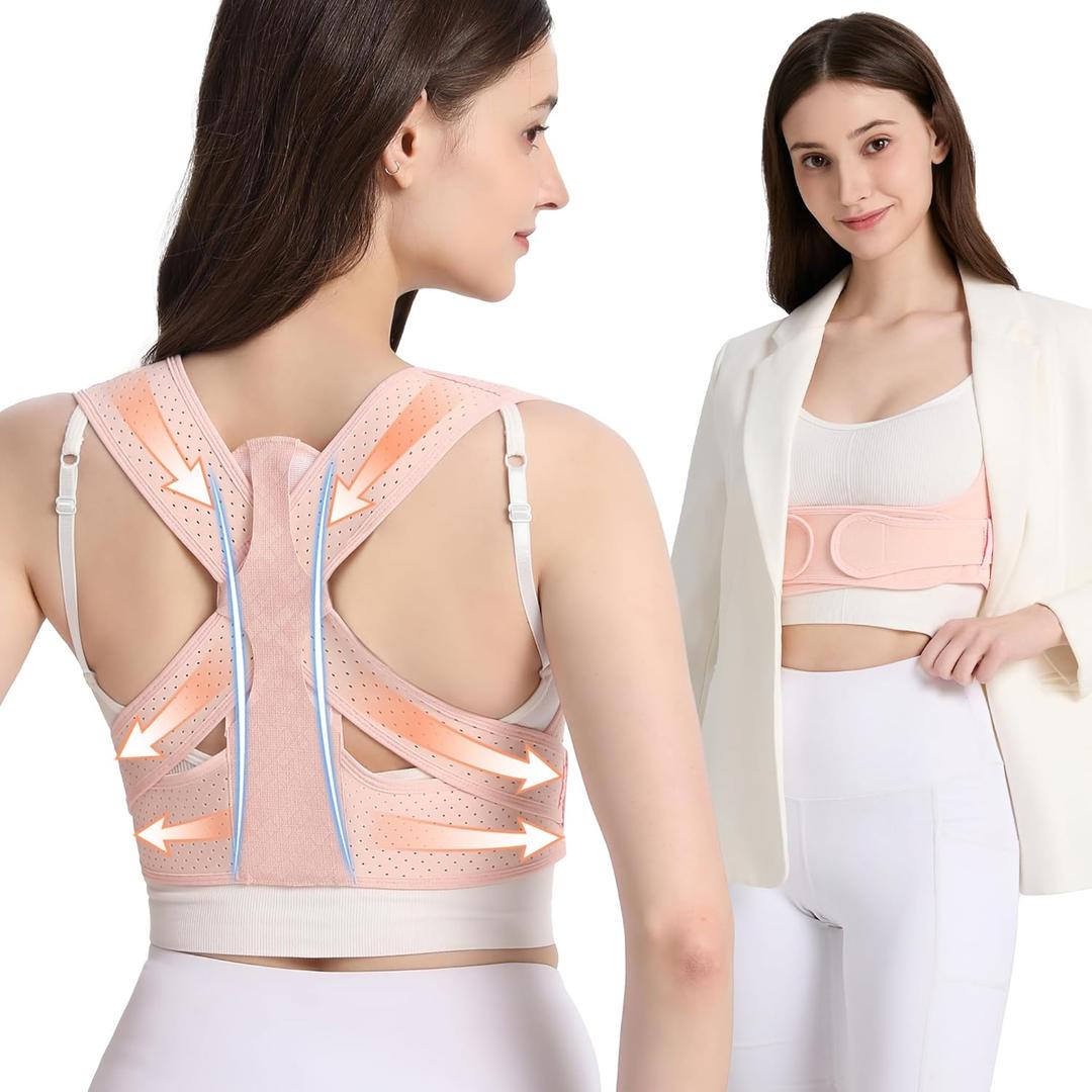 WNIEYO Back Brace Posture Corrector for Women Shoulder Straightener for Upper and Lower Back Pain Improving Postura Support Belt for Scoliosis (Pink,M/L)