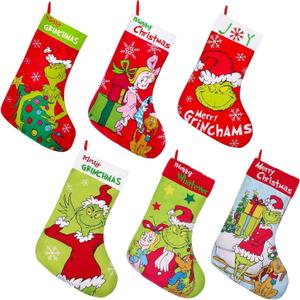Personalized Christmas Stockings Set of 6,Christmas Stockings Bulk 6 Packs, Red Stockings Christmas,Christmas Decorations for Family Holiday Party Decor