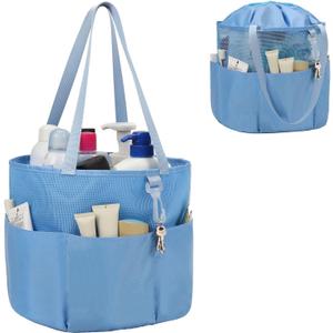 Mesh Shower Caddy Portable, Travel Toiletry Bag for Women Men, Large Capacity Shower Bag Quick Dry Bathroom Bag for Dorm, Gym, Bathroom, Camping, Beach, Swimming, Traveling, Blue (Medium)