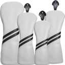 Golf Club Head Covers - 4Pcs Golf Accessories Club Covers Set for Woods and Driver Fairway Hybrids with Interchangeable Tags-White