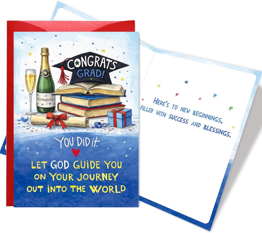 2026 Graduation Card for Him Her - Christian Congrats Grad Card with Envelope, Class of 2026 Graduation Gifts Cards for High School College Graduate, Let God Guide You On Your Journey