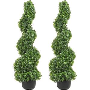VEVOR Artificial Boxwood Spiral Topiary Trees, 3ft Tall (2 Pieces) Faux Plant Outdoor, All-Year Green Fake Plant with Replaceable Leaves for Decorative/Indoor/Porch/Garden