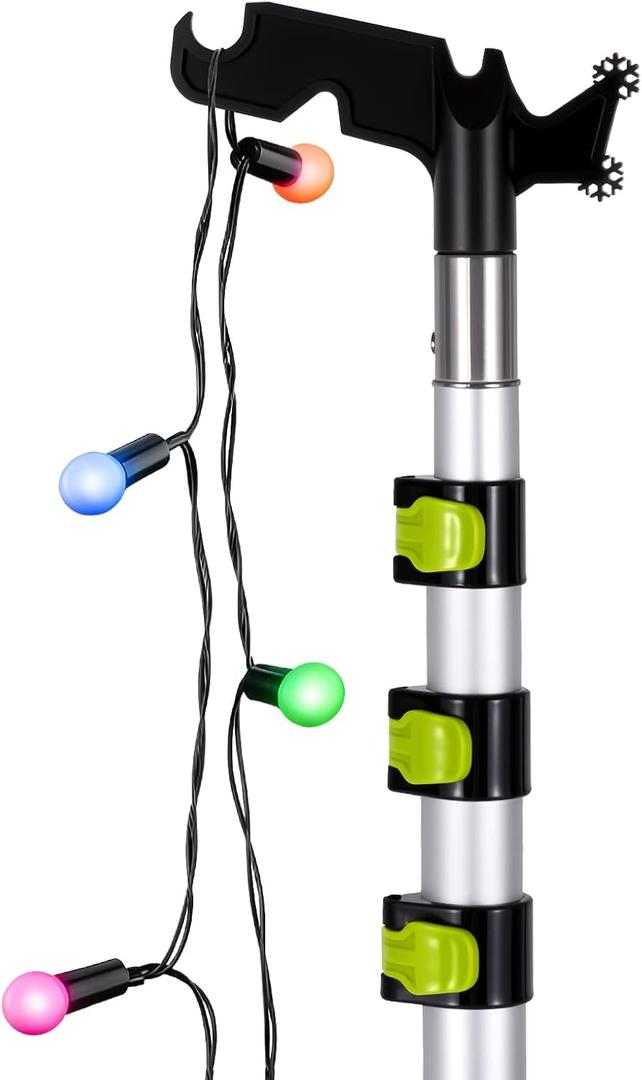 4.7-17 Foot Telescopic Extension Pole with Utility Hook, Telescoping Pole with Hook for String Lights,Christmas Lights,Birdfeeders, Sturdy | Lightweight Telescoping Extension Pole