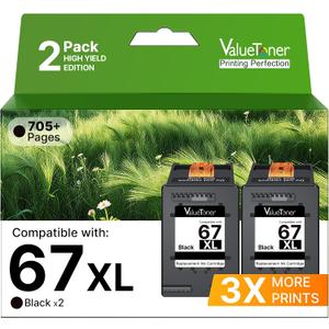 67XL Black Ink Cartridge Replacement for HP Ink 67 Black 67XL HP67XL HP67 Ink Cartridges for HP DeskJet 2855e 2827e 4227e 4255e 1255 Envy 6055 6055e 6052 6058 6075 6455 6455e 6452 6458 2-Black
