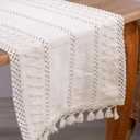 Cream Table Runner Macrame Style 100% Cotton Turkish Runner for Dining Table, 60 Inches Long Handmade Rustic Cream Runner for Round Table, Modern Farmhouse Dresser Runners for Bedroom