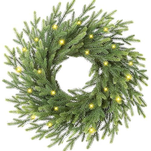 22’’ Real Touch Norfolk Pine Wreath Artificial Christmas Wreath for Front Door Green Wreaths Christmas Decorations for Winter Farmhouse Wall Indoor Outdoor Home Holiday Xmas Decor