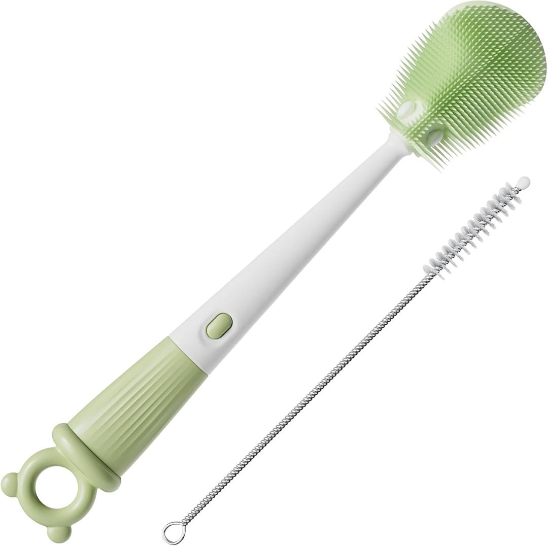 JOYMOOP Silicone Bottle Brush & Straw Cleaner Brush Set, Multi-Functional Bottle Washer for Sports Water Bottle,Glassware,Vase,and Narrow Neck Containers,Green