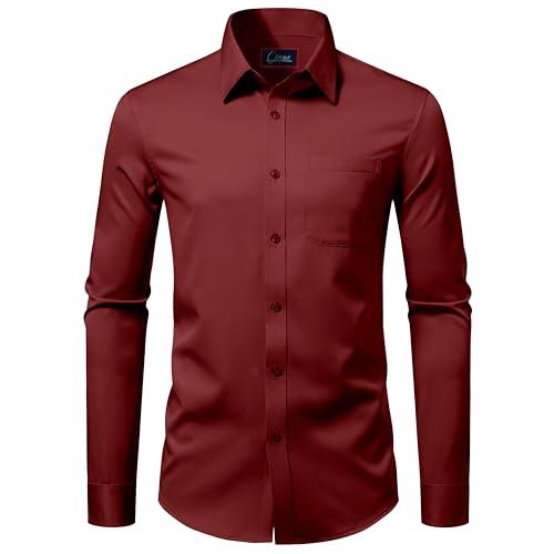 ONKEEP Mens Dress Shirts Stretch Long Sleeve Solid Button Down Shirts Casual Business Regular Fit Shirts with Pocket Red Small Size XS