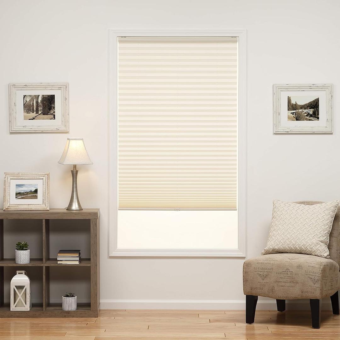 DEZ FURNISHINGS Cordless 1" Light Filtering Pleated Shade, Fabric, 24" W x 48" H, Ecru