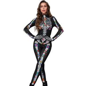 Skeleton Costume Women Womens Halloween Costumes Adult Skeleton Body Suits Women for Halloween Cosplay Role Play (Black, M)