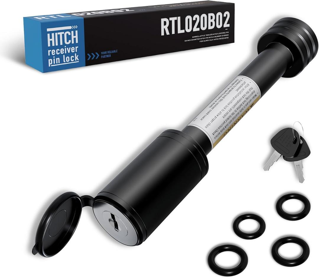 RETRUE Trailer Hitch Receiver Pin Lock, Suitable for 2 Inch Receiver, 5/8" Dia Hitch Lock for Securely Locking Trailer Hitch with Two Keys, Black (1 Pack)