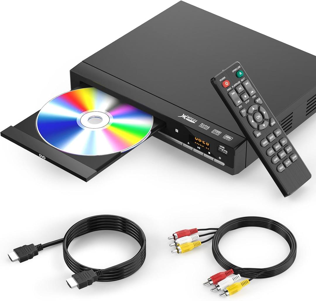 DVD Players for TV with HDMI,Plays All Regions and Formats,CD Player for Home,Support 1080P Video/CD/DVD/VCD/JPEG/USB, Remote, HDMI and RCA Cables Included