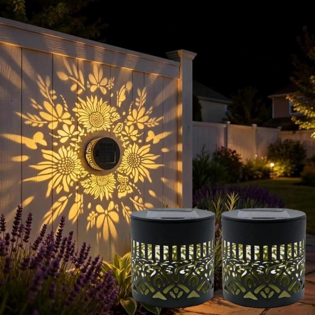 Solar Outdoor Fence Lights Decoration 2 Pack, Solar Wall Step Deck Lights Outdoor Garden Decor with Hummingbird Sunflower Theme for Yard Art Porch Patio Backyard Decor, Gifts for Mom Women