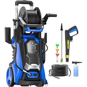 Pressure Washer Touch Screen Adjustable Pressure Power Washer with 4 Quick Connect Nozzles, Inlet Hose & Filter, Foam Cannon for Cars/Fences/Driveways Cleaning (5000 PSI, Blue)