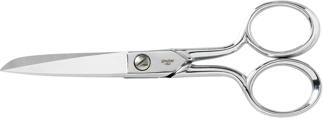 Gingher 5" Fabric Scissors, Premium Forged Steel Fabric Shears, Sharp Knife Edge Sewing Scissors for Cutting Cloth with Protective Sheath, Ambidextrous Design, Chrome Plated Nickel Finish