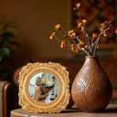 3.5 x 4.1 Inch Vintage Round Picture Frame, Mini Antique Ornate Gold Photo Frame for Tabletop and Wall Display, Retro Home Decor, Fashioned Photo Gallery Art Decorative