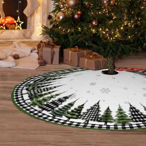 Christmas Tree Skirt Buffalo Plaid Xmas Tree Skirts Mat Rustic Vintage Farmhouse Christmas Decoration for Merry Christmas Holiday Party Indoor Outdoor (Green Buffalo Plaid, 36in)