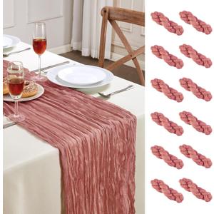 Cheesecloth Table Runner 10FT Long Boho Gauze Table Runner Rustic Sheer Runner for Wedding Bridal Baby Shower Birthday Party Table Decor Thanksgiving Christmas Decorations (12pcs, Dusty Rose) (12 Pack)