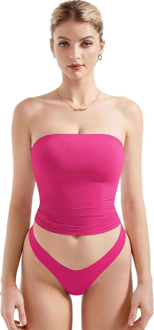 SUUKSESS Women Sexy Tube Top Summer Y2K Going Out Double Lined Basic Tank Top (Medium, Hot Pink)