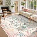 Morebes Pink Floral 8x10 Washable Rug for Living Room, Cute Large Area Rugs for Girls Bedroom Non Slip, Soft Low Pile Indoor Carpet for Nursery Playroom Kids Dining (Pink 8'x10')