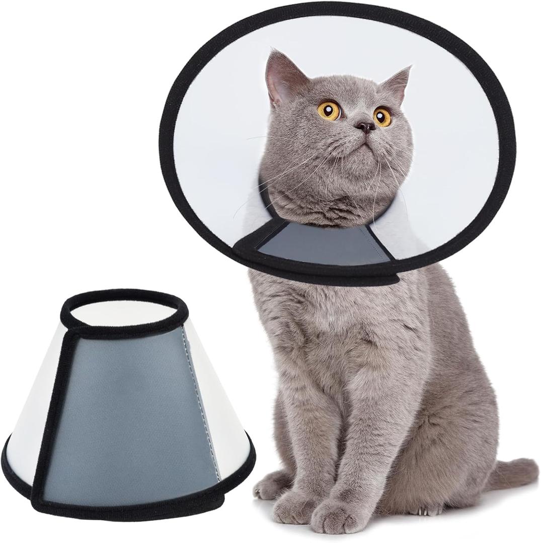 Vivifying Cat Cone, Adjustable Recovery Pet Cone, Lightweight Plastic Elizabethan Collar for Cats, Dogs and Rabbits (Black) M