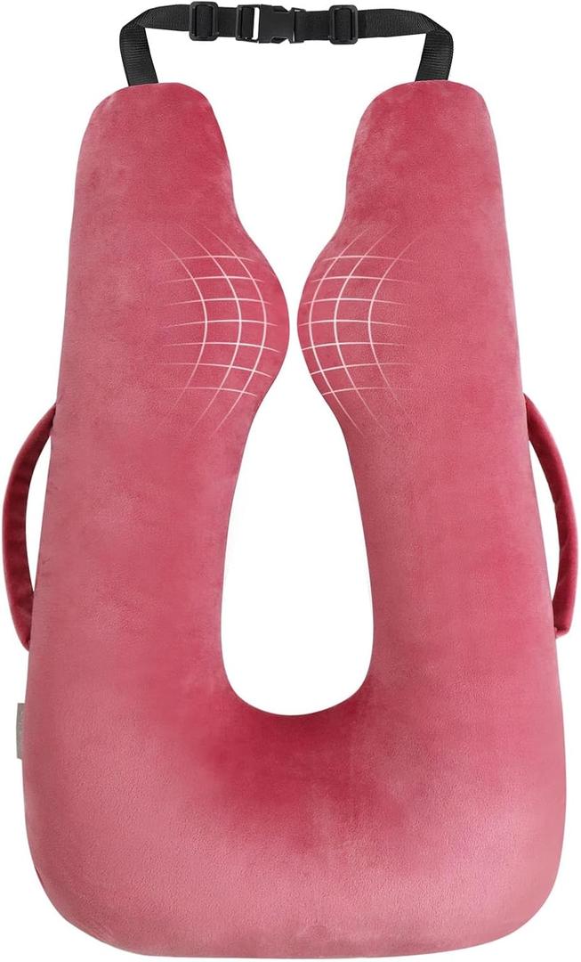 Car Travel Pillow for Kids Adults, Raised Padding Head and Neck Support Car Seat Sleeping Pillow for Toddlers, Portable U Shaped Body Pillow for Car Seat On Road Trip (Magenta)