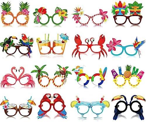 Vinsot 32 Pack Beach Pool Party Eyeglasses Decor Summer Luau Paper Glasses Bulk Hawaiian Sunglasses Frame Tropical Pool Props Photo Booth Props for Luau Beach Party Favors Birthday Supplies Decor