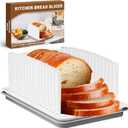 Bread Slicer for Homemade Bread, Bread Slicing Guide with Adjustable Width and Crumb Tray, Foldable Bread Cutter for Homemade Bread, Bagels, Cakes, Sandwich (White (1-Pack))