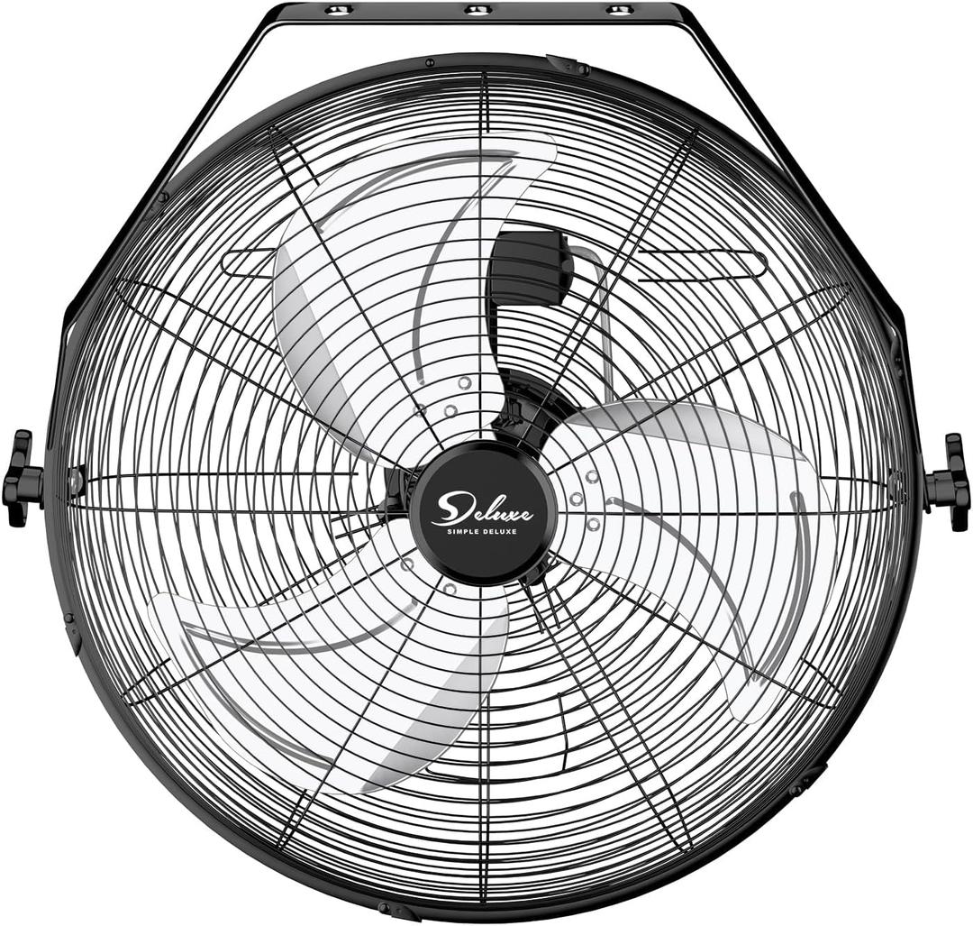 Simple Deluxe 18 Inch Industrial Wall Mount Fan, Max 4200 CFM 3 Speed Commercial Ventilation Metal Fan for Warehouse, Greenhouse, Workshop, Patio, Factory and Basement - High Velocity Black