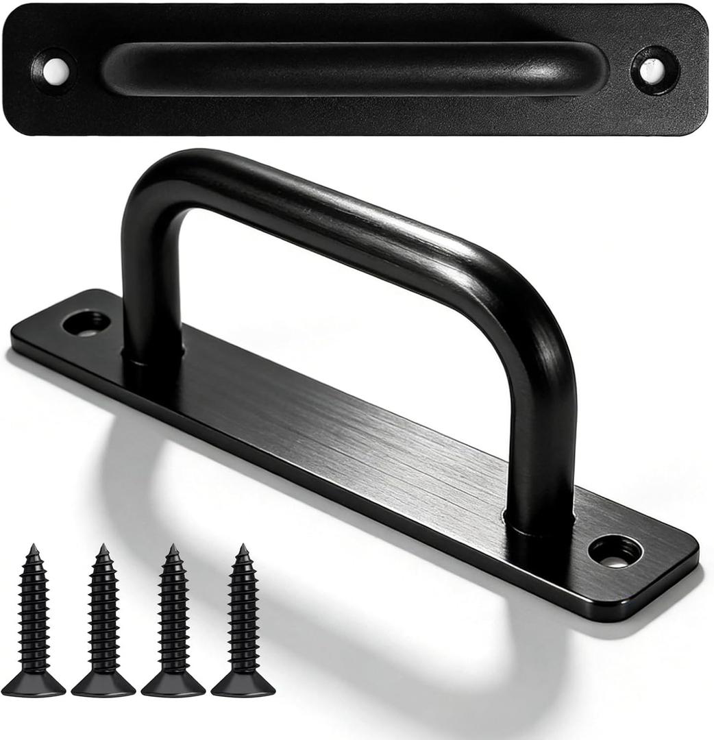 Matte Black Barn Door Handles, 2 Pack Heavy Duty Aluminum Alloy Pull Handles, 5 Inch Hole Center, Modern Rectangular Door Handles with Screws for Sliding, Pocket, Closet & Cabinet Doors