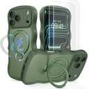 for iPhone 17 Pro Max Case for Women,[Compatible with Magsafe][360 Spin Magnetic Stand][Cute Wave Edge][with 2X Screen Protector] Translucent Matte Phone Case for iPhone 17 Pro Max,Green