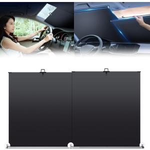 Automatic Retractable Car Sunshade - Retractable Sun Shade for Car, Retractable Windshield Sun Shade, Retractable Sunshade for Car Windshield, for UV and Heat Protection, Foldable (1Set)