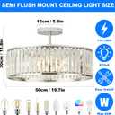 OKELI 19.7" Modern Crystal Chandeliers Semi Flush Mount Ceiling Light, Large Round Crystal Chandelier Ceiling Lights Fixture for Hallway Bedroom Living Room E12*6,Chrome, 19.7" x 15.7"