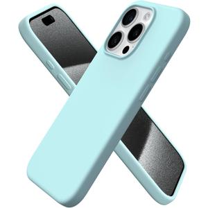 ORNARTO Compatible with iPhone 15 Pro Case 6.1", Liquid Silicone 3 Layers Full Covered Soft Gel Rubber Cover, Shockproof Protective Slim Phone Case with Anti-Scratch Microfiber Lining-Aqua Blue