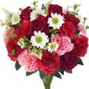 HUAESIN Artificial Valentine Flowers Pink Red Valentines Bouquet with Silk Carnations Velvet Roses Valentines Day Decor Flower Arrangements for Cemetery Grave Home Decor Table Centerpieces