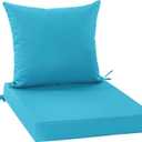 Outdoor Backrest and Deep Seat Cushion Set, Waterproof Fade Resistant Patio Chair Furniture Cushion with Removable Cover, 22 x 22 Inch, Teal, 1 Set