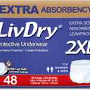 LivDry Adult XXL Incontinence Underwear, Extra Comfort Absorbency, Leak Protection, XX-Large, 48-Pack