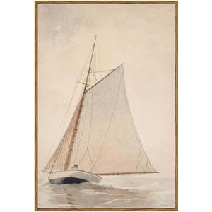 InSimSea Framed Wall Art - Large Canvas White Sailboat Seascape Vintage Painting on Canvas - Coastal Wall Art Prints for Living Room, Bedroom, Office & Home Decor - 16x24in