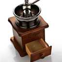 Wooden Manual Coffee Grinder Vintage Style Hand Coffee Mill Burr Coffee Grinder with Ceramic Hand Crank,Wooden Manual Coffee Grinder Cleaning Brush, Brown, 19 x 8.5 x 16 cm
