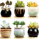 Brajttt 2.1 Inch Succulent Pot with Drainage, Planting/Flower Pots, Small Planter for Mini Plant Ceramic Flowing Glaze Base Serial Set with Holes