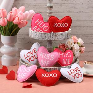 Threehoney 8 Pcs 4.7 Inch Valentines Felt Heart Ornaments Valentines Stuffed Fabric Tiered Tray Ornaments Conversation Hearts Shaped Decorations for Wedding Holiday Party DIY Crafts