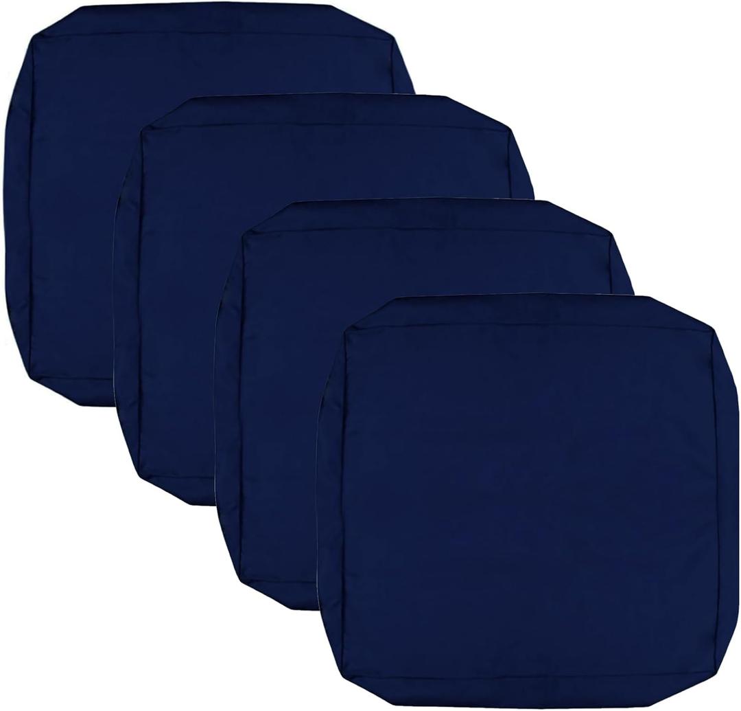 FLYMEI Patio Cushion Covers 18x18x2 Waterproof Outdoor Cushion Cover Replacement 4Packs Outdoor Seat Cushion Slipcover for Rattan Chair Sofa, Navy Blue