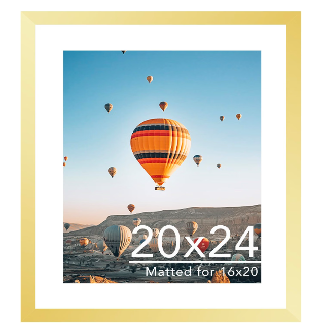 JCJMY 20x24 Picture Frame with 16x20 Mat, Display Photo 16x20 with Mat or 20 x 24 Without Mat, Wall Hanging Large 20 by 24 Poster Frame with Plexiglass, Gold