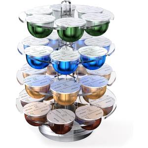 Genew Coffee Pods Holder Acrylic Carousel Stand Compatible with 28 Nespresso Vertuo Capsules And Dolce Gusto Capsules Storage Organizer for Small Countertop
