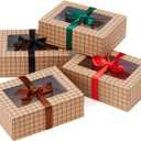 Brown Kraft Cookie Boxes with Ribbons & Window (20 Pack) 8.3 x 6 x 2.8 Food Grade Cardboard Bakery Gift Boxes for Christmas Gift Giving, Baked Goods, Candy Treats, Decorative Holiday Packaging, Empty