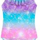 XiaoMoSha Girls Swimsuits Ruffled Round Neck One Piece Bathing Suits Quick Dry UPF 50+ Summer Hawaii Swimwear for Kids, size 120