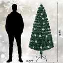 Juegoal 6ft Pre-Lit Artificial Christmas Tree, Lighted Optical Fiber Xmas Trees with Warm White Large Stars & Color Changing Optical Fiber Lights, Party Home Holiday Green Fake Tree with Metal Legs