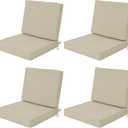 Outdoor Chair Cushions Set of 4, Water-Resistant & Fade-Resistant, Patio Furniture Deep Seat Cushions Replacement with Back, Non-Slip Bottom, Removable Cover, 24 x 24 Inch, Beige